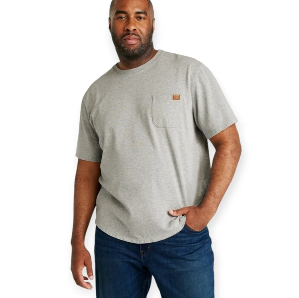 L.L.Bean BeanBuilt Cotton Tees, Pocket, Short-Sleeve L Reg  Mens Heather Grey